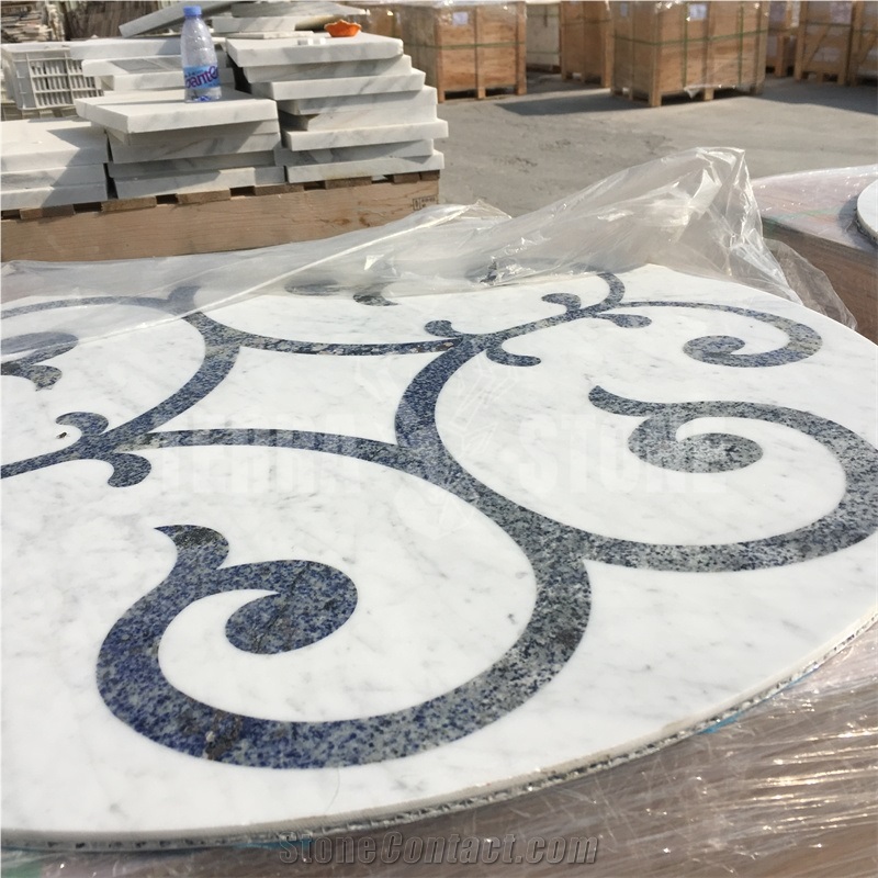 Carrara White And Blue Marble Waterjet Medallion Round