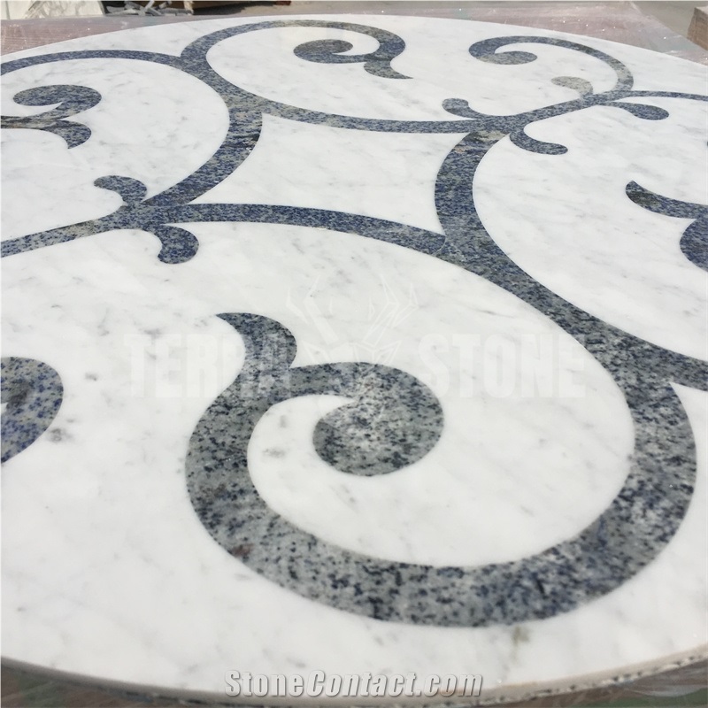 Carrara White And Blue Marble Waterjet Medallion Round