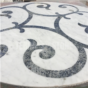 Carrara White And Blue Marble Waterjet Medallion Round