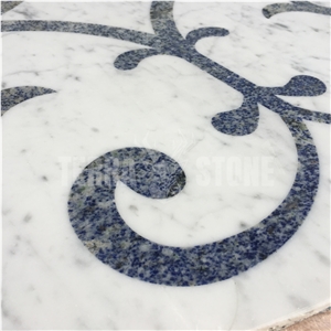 Carrara White And Blue Marble Waterjet Medallion Round