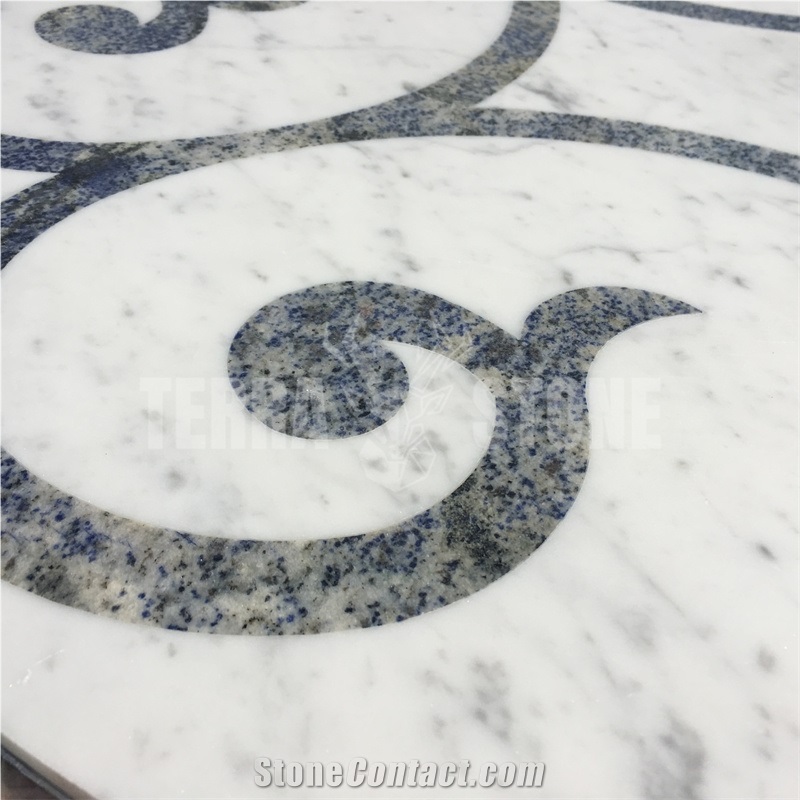 Carrara White And Blue Marble Waterjet Medallion Round