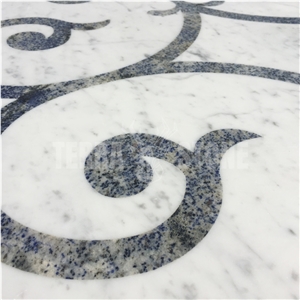 Carrara White And Blue Marble Waterjet Medallion Round