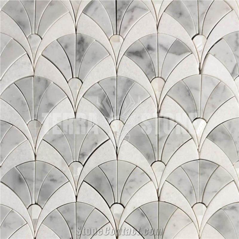 Fan Waterjet Mosaic Thassos And Mother Of Pearl