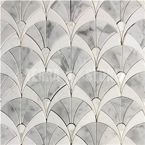 Fan Waterjet Mosaic Thassos And Mother Of Pearl