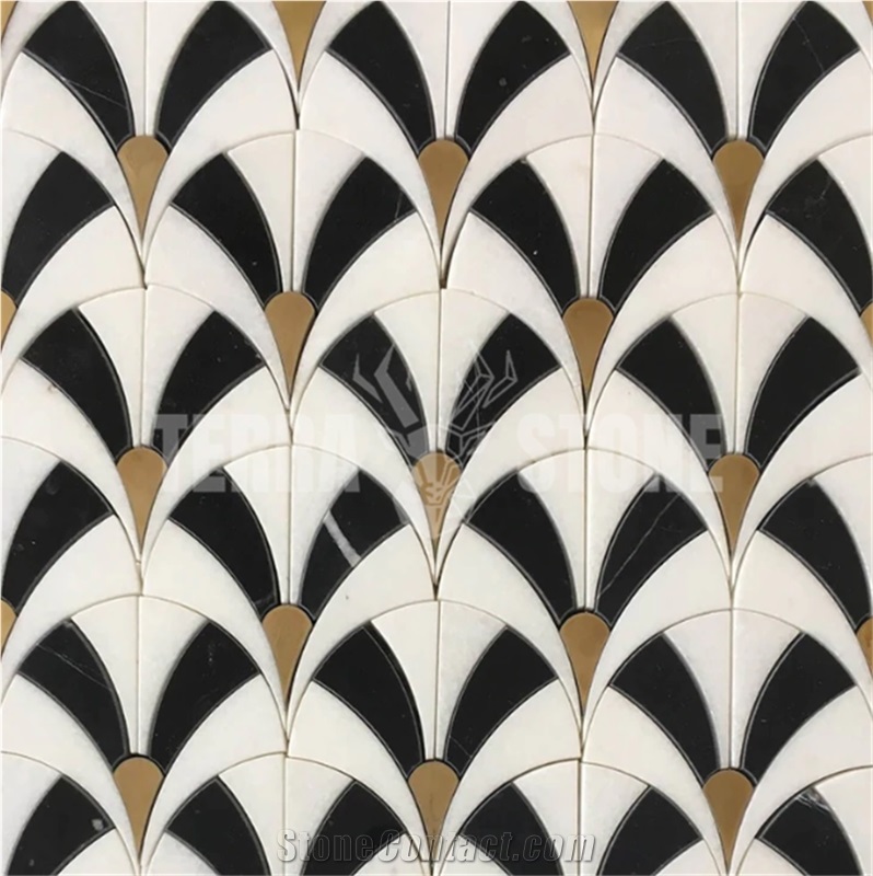 Fan Waterjet Mosaic Thassos And Mother Of Pearl