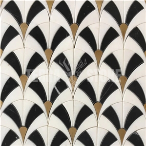 Fan Waterjet Mosaic Thassos And Mother Of Pearl