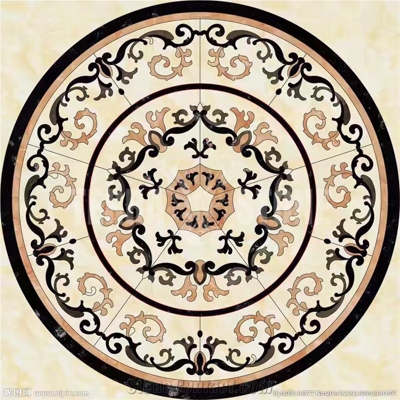 Lobby Cream Marfil Marble Round Pattern Water Jet Medallion