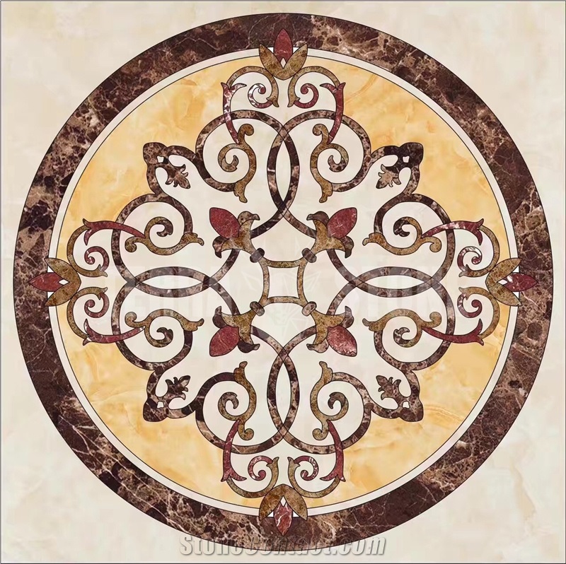Lobby Cream Marfil Marble Round Pattern Water Jet Medallion