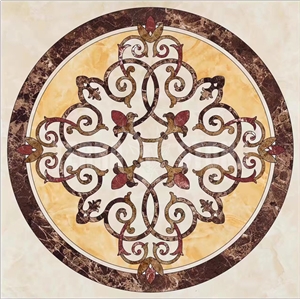 Lobby Cream Marfil Marble Round Pattern Water Jet Medallion