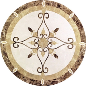 Lobby Cream Marfil Marble Round Pattern Water Jet Medallion