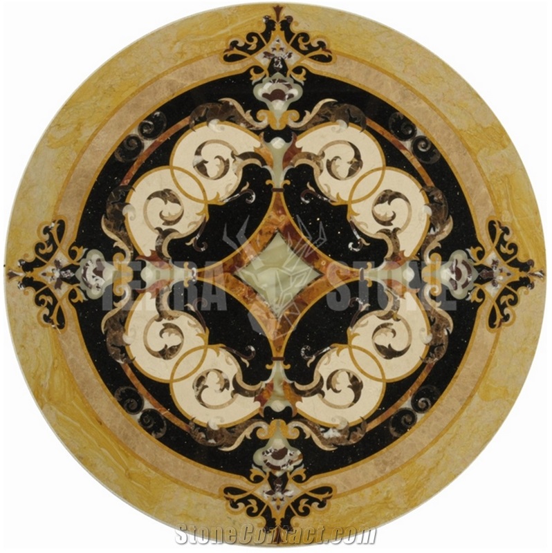 Lobby Cream Marfil Marble Round Pattern Water Jet Medallion
