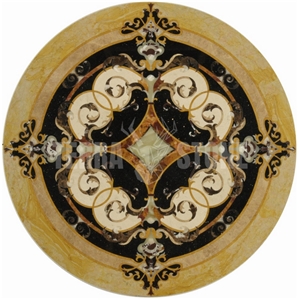 Lobby Cream Marfil Marble Round Pattern Water Jet Medallion