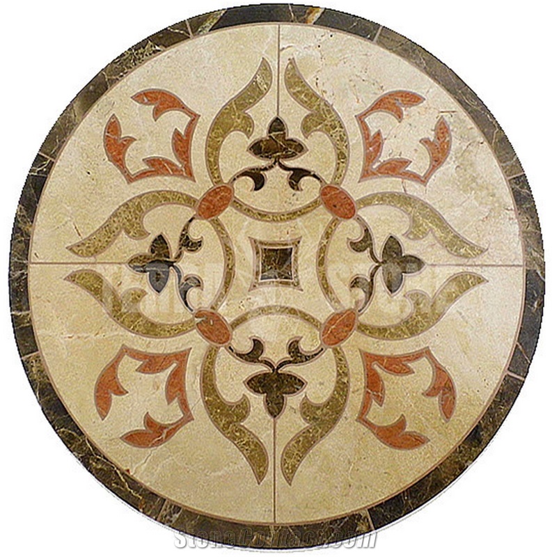 Lobby Cream Marfil Marble Round Pattern Water Jet Medallion