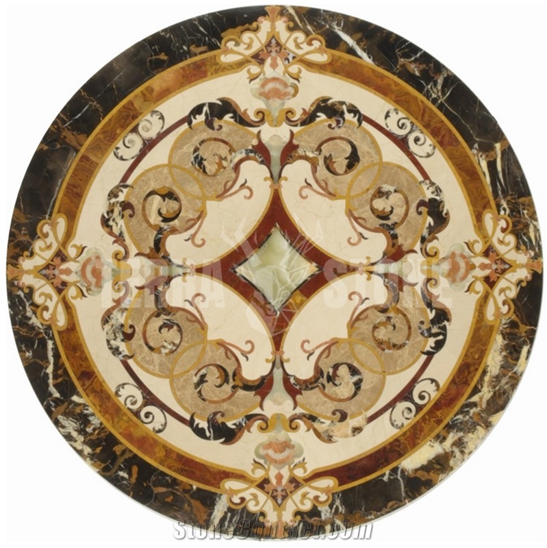 Lobby Cream Marfil Marble Round Pattern Water Jet Medallion