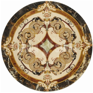 Lobby Cream Marfil Marble Round Pattern Water Jet Medallion