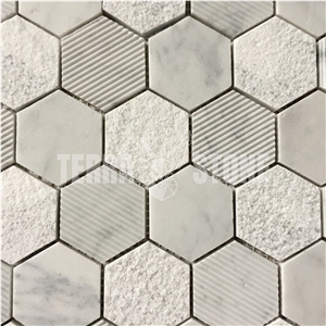 Multi Surfaces Hexagon Carrara White Marble Mosaic