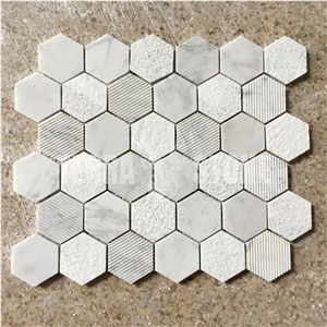 Multi Surfaces Hexagon Carrara White Marble Mosaic