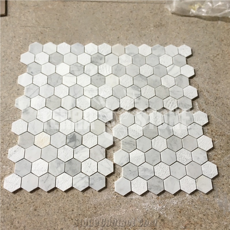 Multi Surfaces Hexagon Carrara White Marble Mosaic