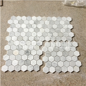 Multi Surfaces Hexagon Carrara White Marble Mosaic