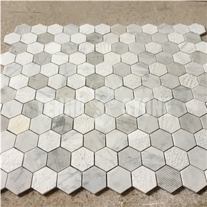 Multi Surfaces Hexagon Carrara White Marble Mosaic