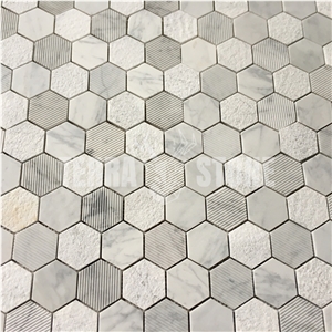 Multi Surfaces Hexagon Carrara White Marble Mosaic
