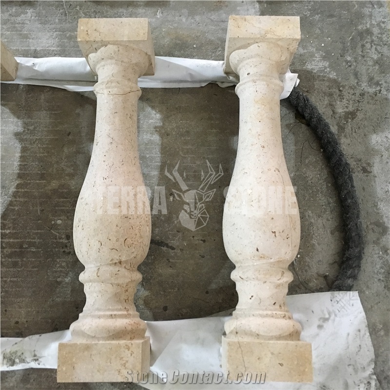 Outdoor Balcony Beige Limestone Balustrade Railing For Sale