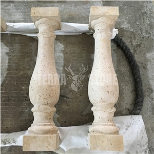 Outdoor Balcony Beige Limestone Balustrade Railing For Sale