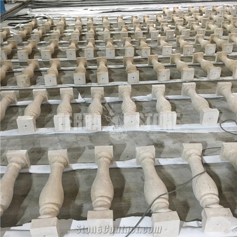 Outdoor Balcony Beige Limestone Balustrade Railing For Sale