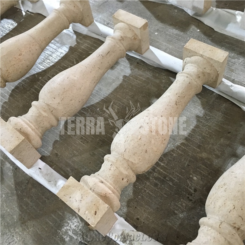 Outdoor Balcony Beige Limestone Balustrade Railing For Sale