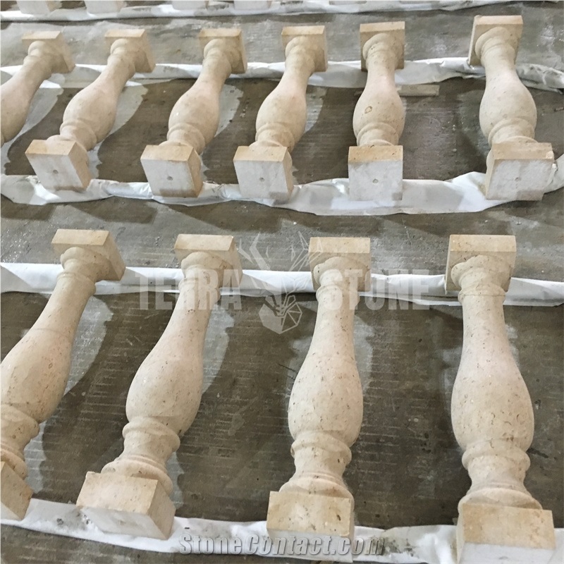 Outdoor Balcony Beige Limestone Balustrade Railing For Sale