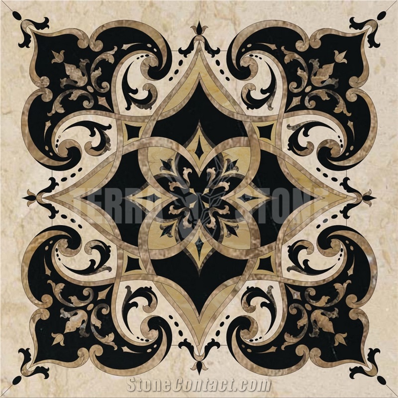 Round Or Square Marble Waterjet Medallion Pattern Flower