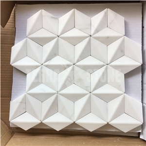Star Pattern White Natural Marble Mosaic 3D Wall Tile