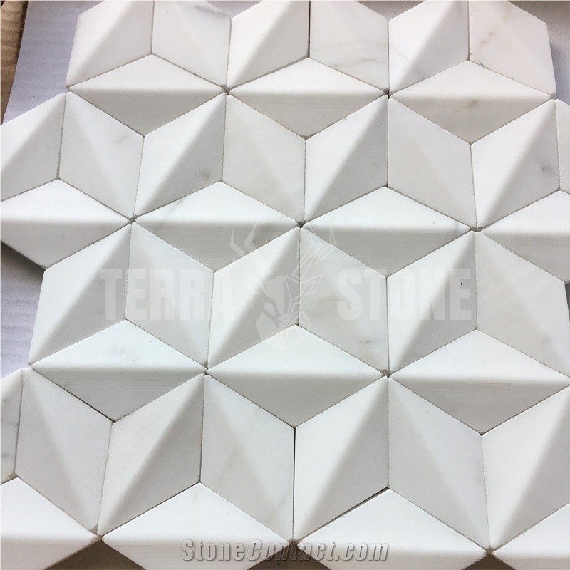 Star Pattern White Natural Marble Mosaic 3D Wall Tile