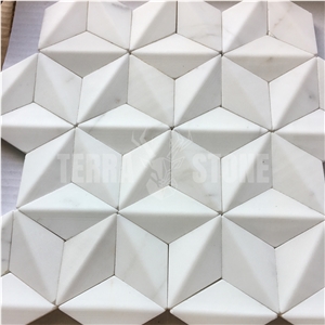 Star Pattern White Natural Marble Mosaic 3D Wall Tile