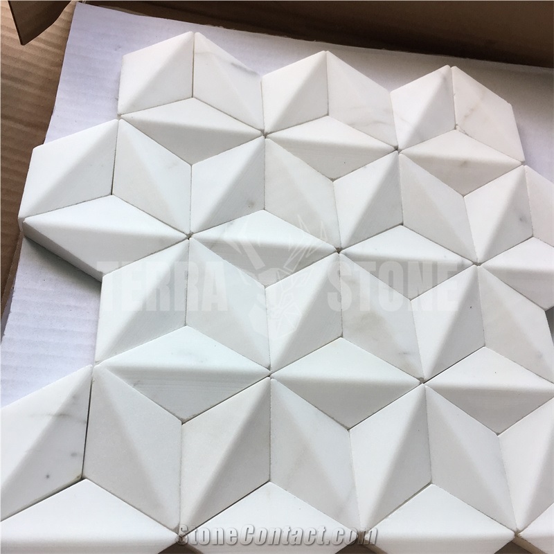 Star Pattern White Natural Marble Mosaic 3D Wall Tile