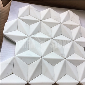 Star Pattern White Natural Marble Mosaic 3D Wall Tile