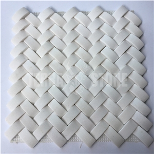 Thassos White Herringbone 3D Marble Mosaic Tile
