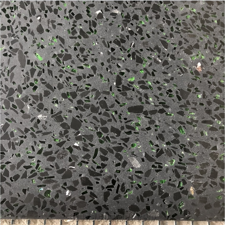 Black Terrazzo With Green Glass Hotsale Terrazzo Slab