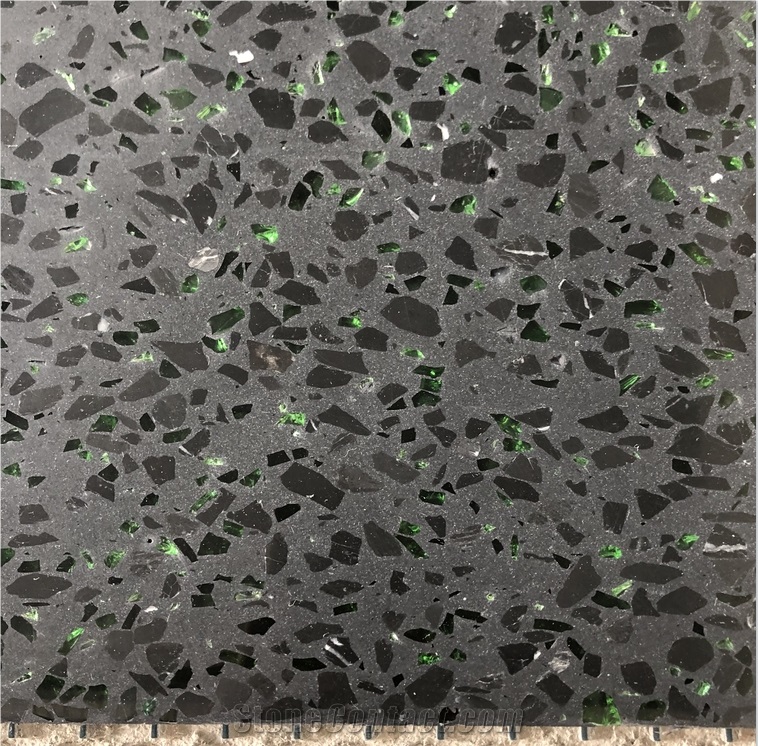 Black Terrazzo With Green Glass Hotsale Terrazzo Slab
