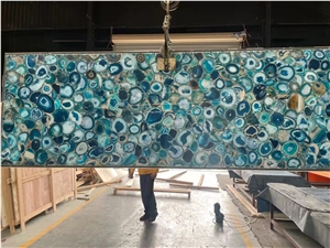Blue Agate Transparent Semiprecious Stone Light Transmitting