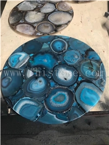 Blue Agate Transparent Semiprecious Stone Light Transmitting