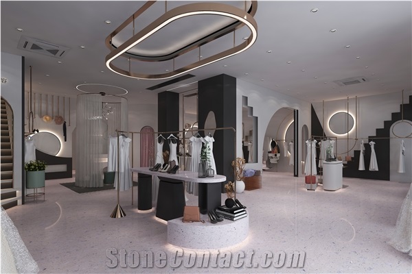 White Terrazzo Slab Cement Floor Bianco Carrara Terrazzo