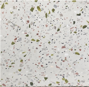 White Terrazzo With Green Pink Multicolor White Terrazzo