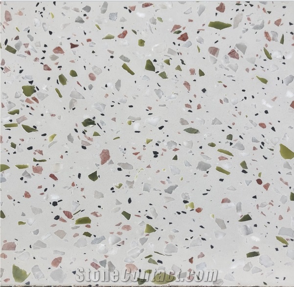 White Terrazzo With Green Pink Multicolor White Terrazzo