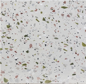 White Terrazzo With Green Pink Multicolor White Terrazzo