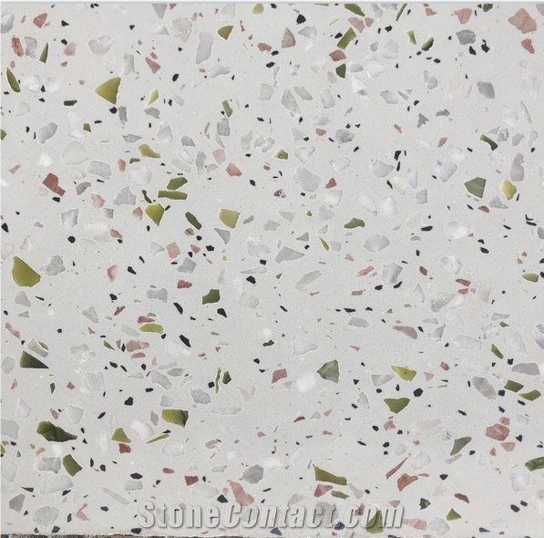 White Terrazzo With Green Pink Multicolor White Terrazzo