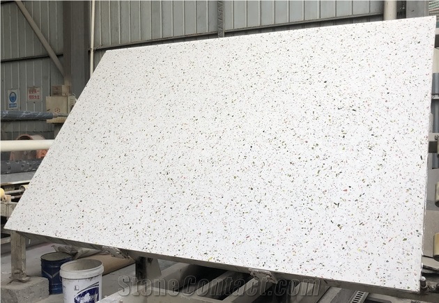 White Terrazzo With Green Pink Multicolor White Terrazzo