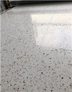White Terrazzo With Green Pink Multicolor White Terrazzo