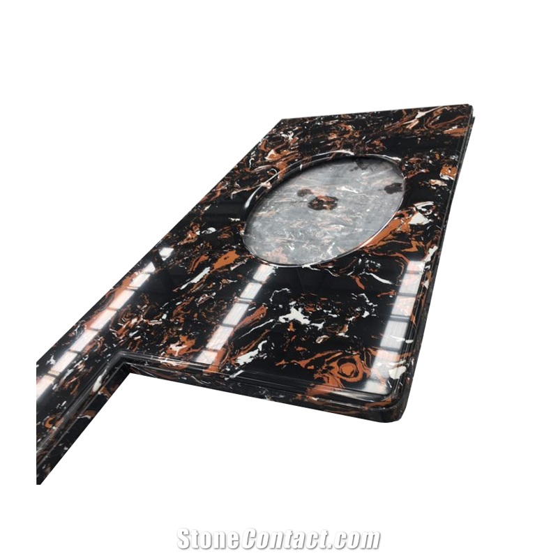 Black Color Artificial Marble Bathroom Countertop
