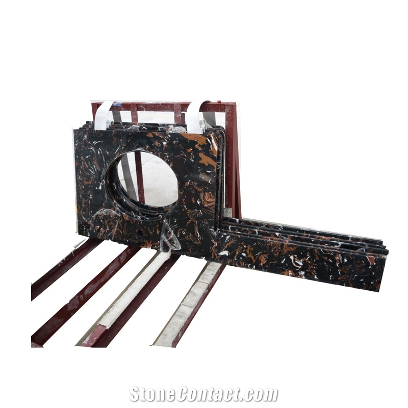 Black Color Artificial Marble Bathroom Countertop